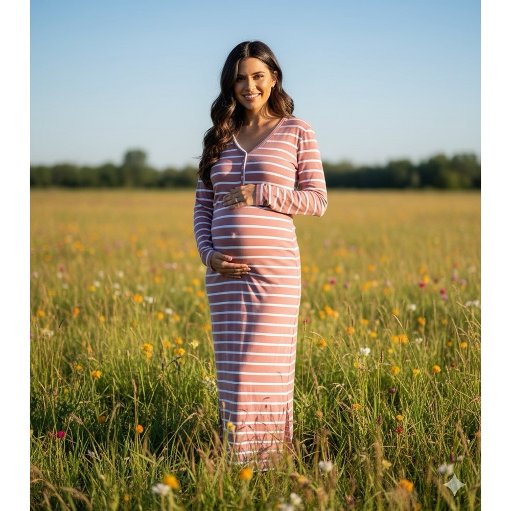 POSH‎ PEANUT Rose Striped Maternity Maxi Dress